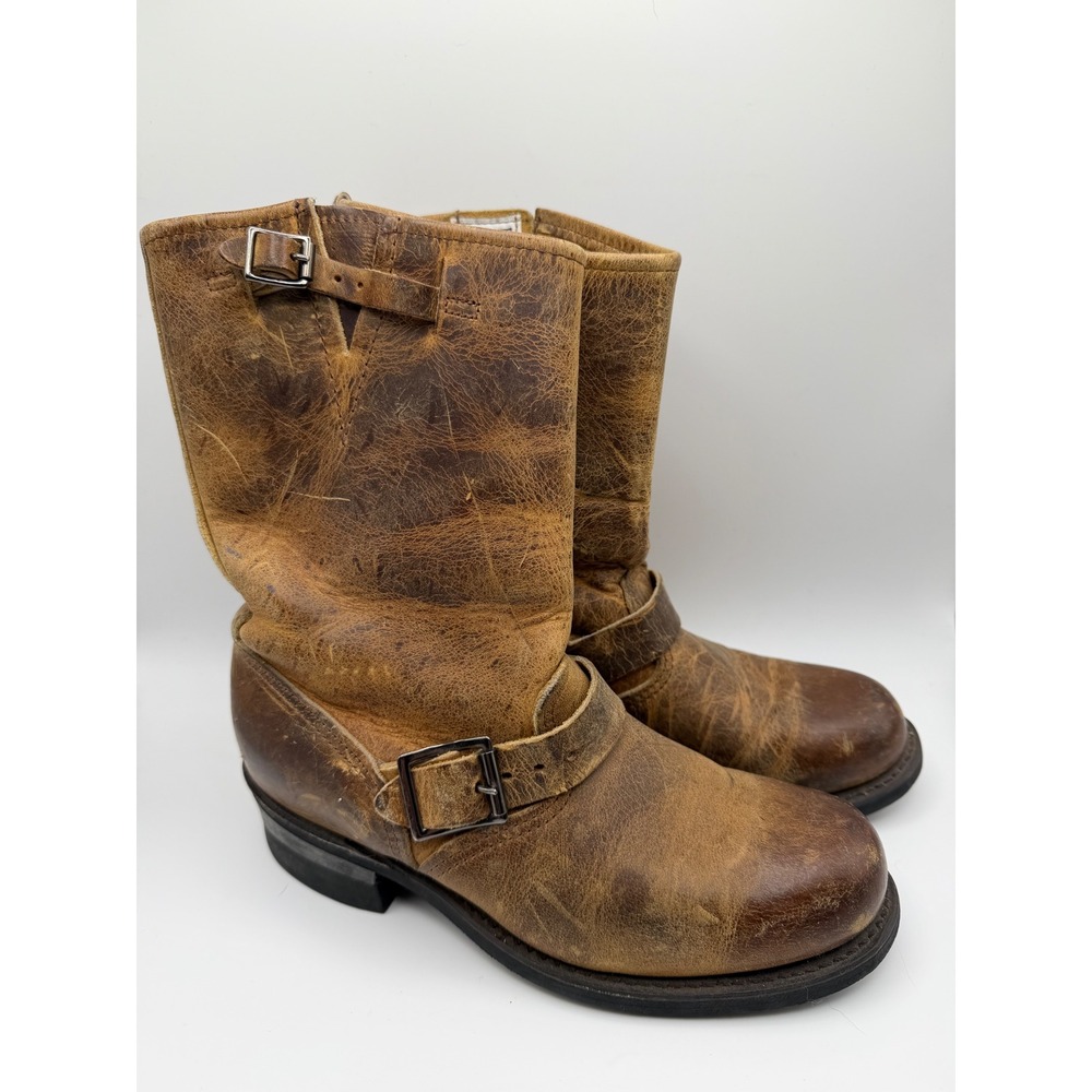 FRYE Women's Engineer 8R Boots Distressed Gaucho Brown Leather Sz 8M Moto Biker